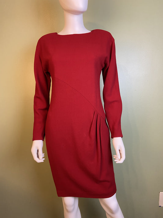 Linda Allard Ellen Tracy Red Wool Fitted Sheath Dress Abby Essie