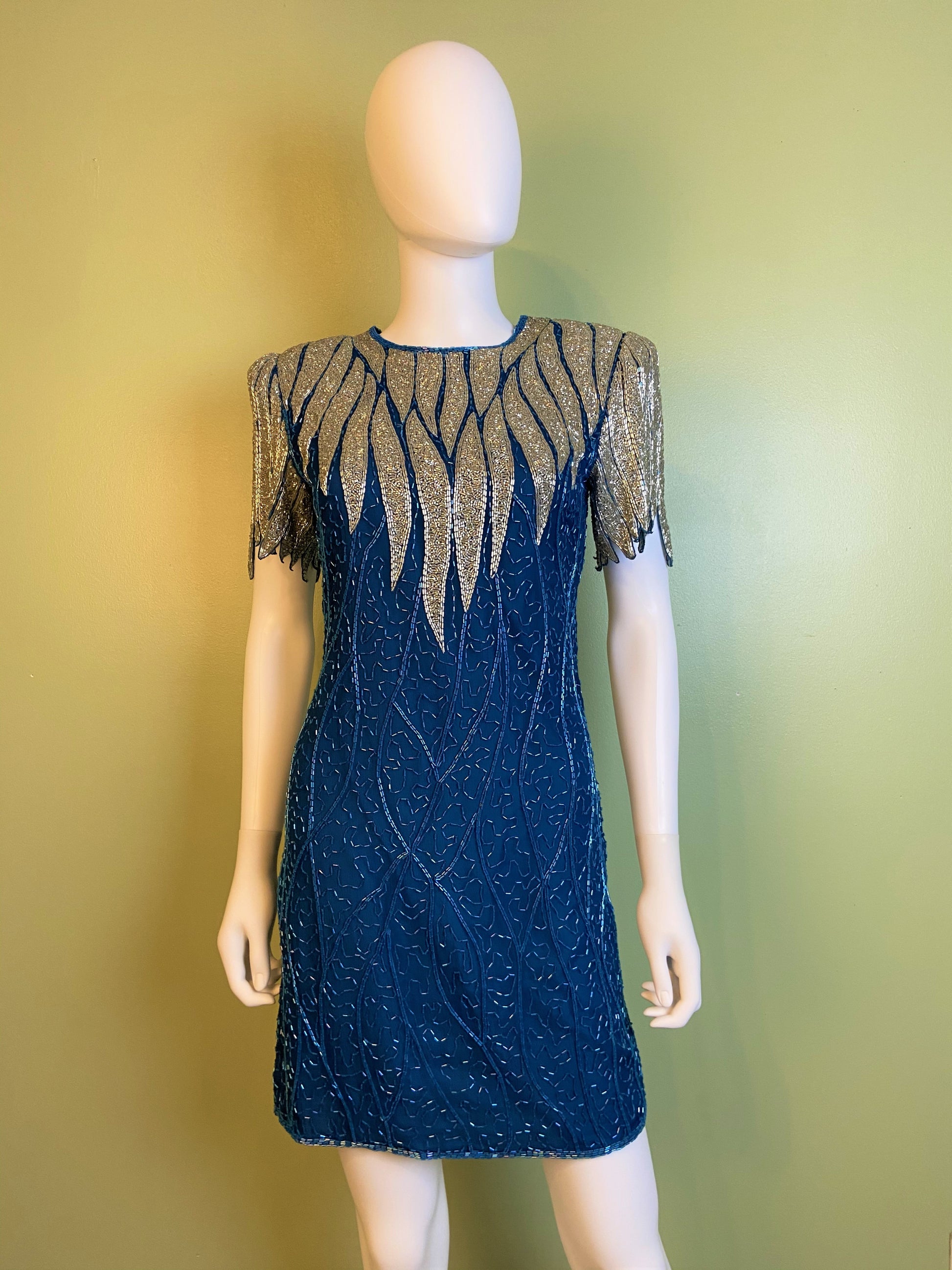 vintage beaded mini dress Vintage Beaded Turquoise Mini Dress by Vintage