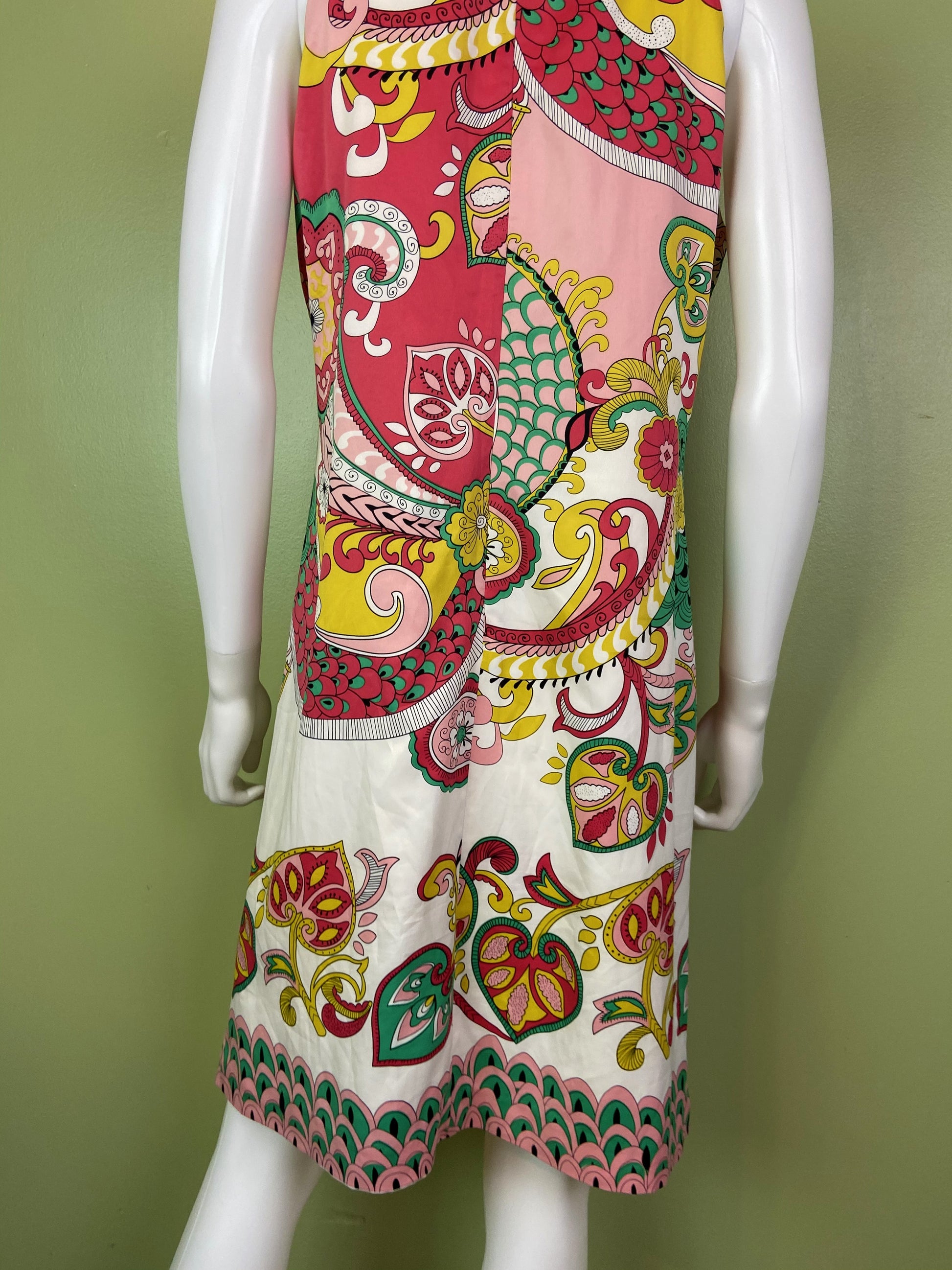 Nicole Miller Bejeweled Graphic Pink Green Silky Sheath Dress Abby Essie