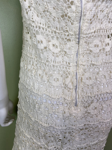 Vintage Bespoke Hand Knit Cream White Lace Crochet Gown – ABBY ESSIE ...