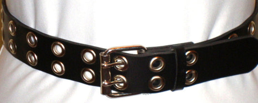sexy BLACK LEATHER biker rocker BELT W/ SILVER metal GROMMETS Abby Essie