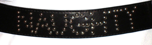 sexy biker rock star STUDDED BLACK LEATHER “NAUGHTY” BELT Abby Essie